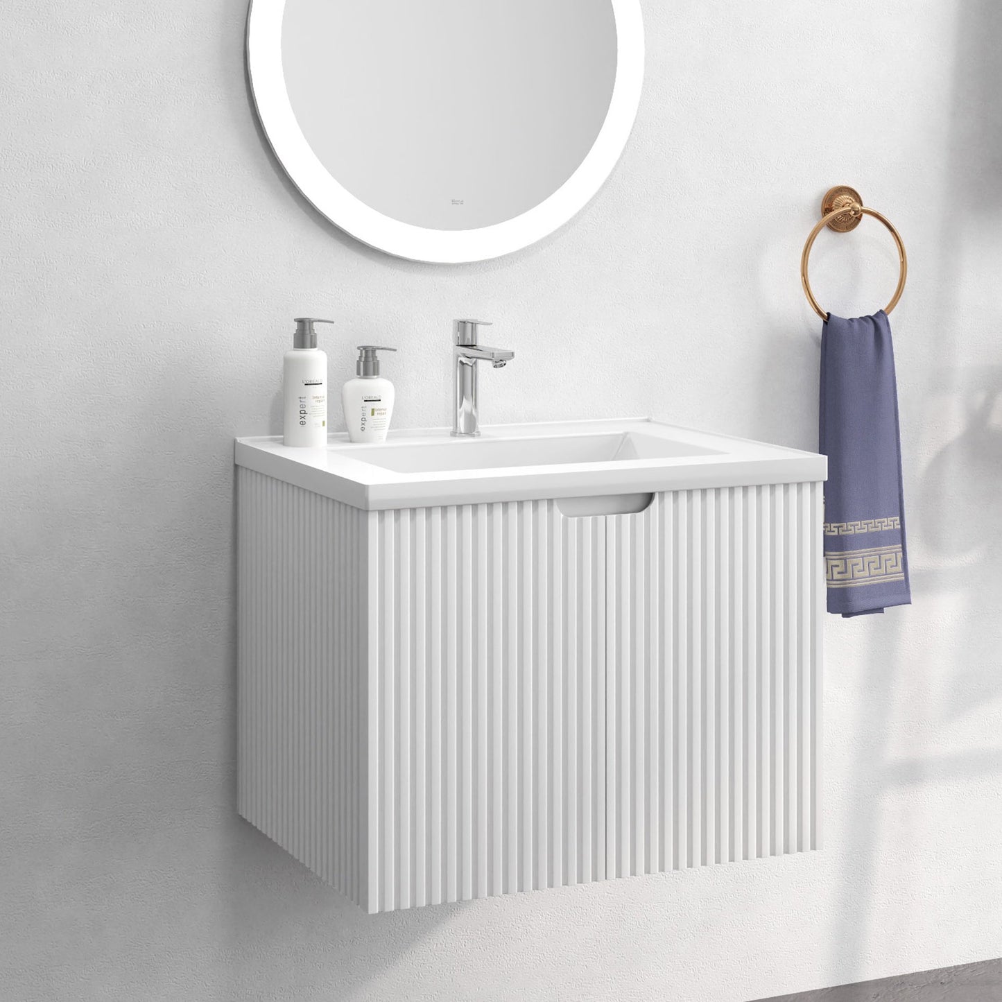 IMKHK Floating Wall Mounted Bathroom Vanity, 24" Modern Single Bathroom Vanity and Sink Combo for Home, Bathroom Storage Cabinet with Undermount Ceramic Sink and Soft Close Doors, White