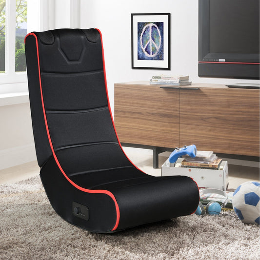 IMKHK Folding Gaming Rocker Floor Chair with 2 Built-in Audio Speakers, Modern Rocker Floor Gaming Chair with 3.5mm Input and Output Ports for Kids Teens, Single Chair for Bedroom Game Room, Black