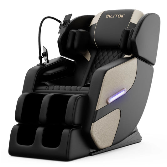 IMKHK Full Body Massage Chair Recliner with Zero Gravity, PU Leather Relax Massage Chair with Heating, Airbags, Bluetooth Speaker, Foot Roller, Stand and Retractable Footrest for Bedroom, Blue&Black