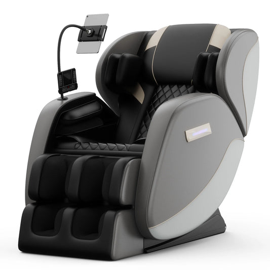 IMKHK Full Body Massage Chair, Zero Gravity Shiatsu Massage Recliner with Heat, Bluetooth, Retractable Footstool, Foot Roller, Portable Stand and Atmosphere Lights for Living Room Office, Gray
