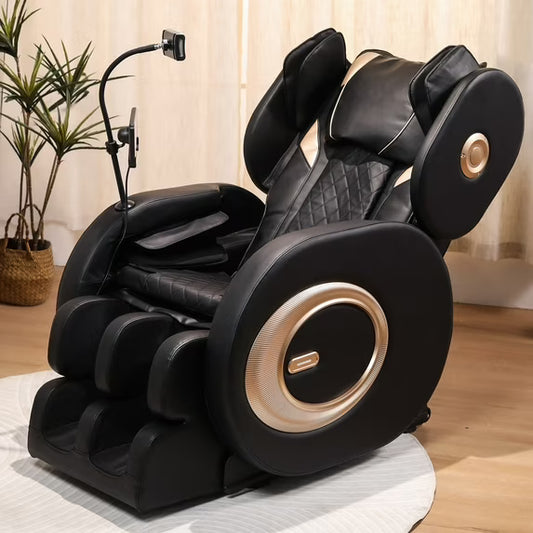 IMKHK Full Body Massage Chair, Zero Gravity Shiatsu Recliner with Air Pressure, Electric Recliner Chair with Heating for Living Room, Retractable Footrest, Bluetooth, LED Light, Portable Stand, Black