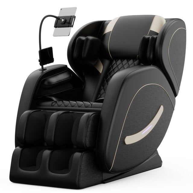 IMKHK Full Body Massage Chair, Zero Gravity Shiatsu Recliner with Air Pressure, Heating, Leg Auto Extension, Air Bags, Foot Rollers, Bluetooth, LED Lights and Portable Stand for Living Room, Gray