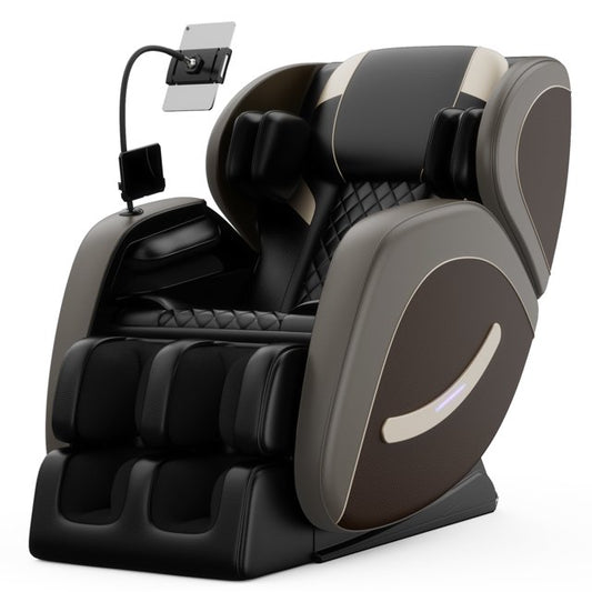 IMKHK Full Body Massage Chair, Zero Gravity Shiatsu Recliner with Air Pressure, Heating, Leg Auto Extension, Air Bags, Foot Rollers, Bluetooth, LED Lights and Portable Stand for Living Room, Gray