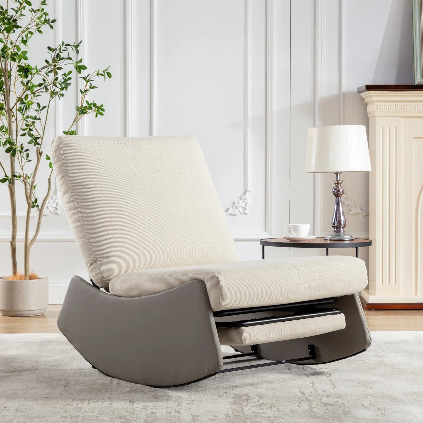 IMKHK Glider Rocking Chair, Comfy Upholstered Nursery Rocking Chair with Footrest, Multi-Functional Padded Rocker Recliner for Small Spaces, Adjustable Lounge Chair for Living Room Apartment, Orange