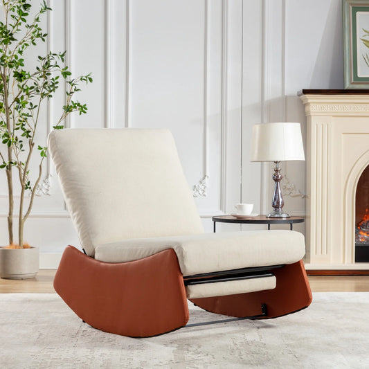 IMKHK Glider Rocking Chair, Comfy Upholstered Nursery Rocking Chair with Footrest, Multi-Functional Padded Rocker Recliner for Small Spaces, Adjustable Lounge Chair for Living Room Apartment, Orange