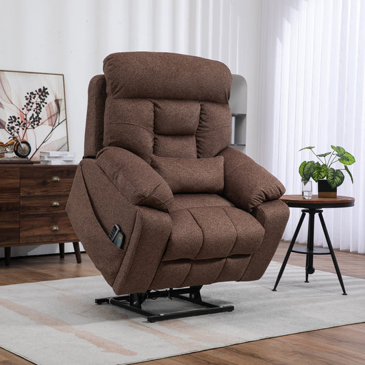 IMKHK Large Power Lift Recliner Chair with Heating and Massage, Ergonomic Lounge Recliner Tilt to 180°, 4 OKIN Motor Electric Recliner Chair with Pillow, Side Pocket, Cup Holder and 2 Remotes, Brown