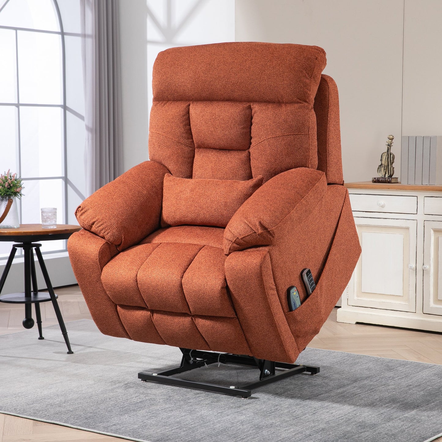 IMKHK Large Power Lift Recliner Chair with Heating and Massage, Ergonomic Lounge Recliner Tilt to 180°, 4 OKIN Motor Electric Recliner Chair with Pillow, Side Pocket, Cup Holder and 2 Remotes, Brown