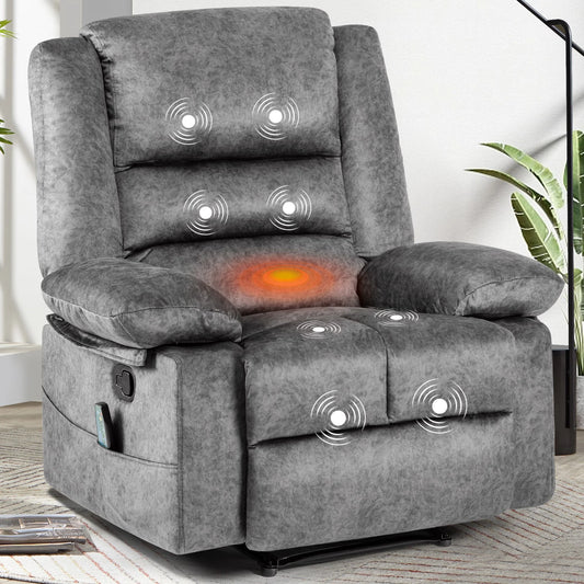 IMKHK Manual Recliner Chair with Vibration Massage and Heat Function for Adults, Ergonomic Lounge Chair for Living Room Bedroom with Side Pockets, Heavy Duty Reclining Mechanism Massage Chair, Beige