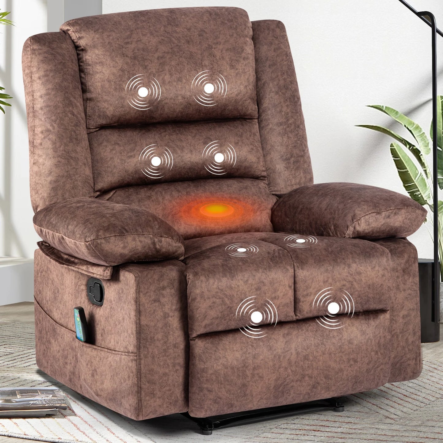 IMKHK Manual Recliner Chair with Vibration Massage and Heat Function for Adults, Ergonomic Lounge Chair for Living Room Bedroom with Side Pockets, Heavy Duty Reclining Mechanism Massage Chair, Beige