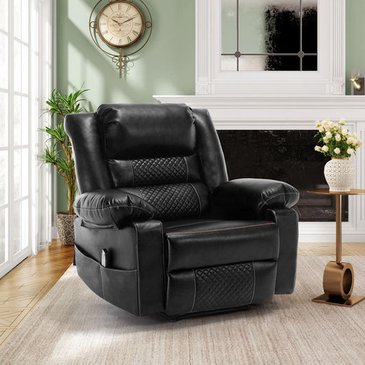 IMKHK Manual Recliner Chair with Vibration Massage and Heat Function, PU Leather Lounge Chair with Remote and Side Pockets, Massage Recliner Chair Single Sofa Chair for Living Room Bedroom, Black