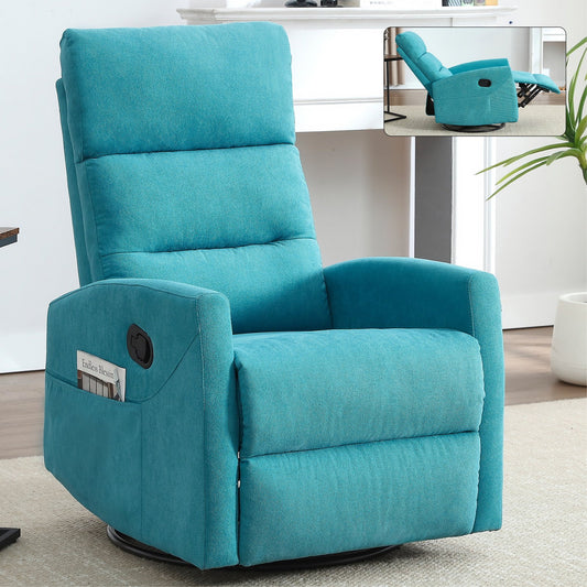 IMKHK Manual Swivel Rocker Recliner Chair with Side Pockets, Comfy Fabric Lounge Chair with Manual-Handle, Ergonomic Single Sofa Chair with Thick Foam Padding Backrest for Living Room Bedroom, Brown