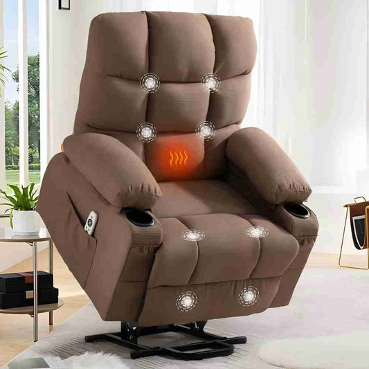 IMKHK Massage Rocker Recliner Chair for Adults, Power Lift Recliner Chair with Vibration Massage and Heat, Fabric Ergonomic Lounge Chair with Side Pockets, 2 Cup Holders and USB Charge Port, Gray