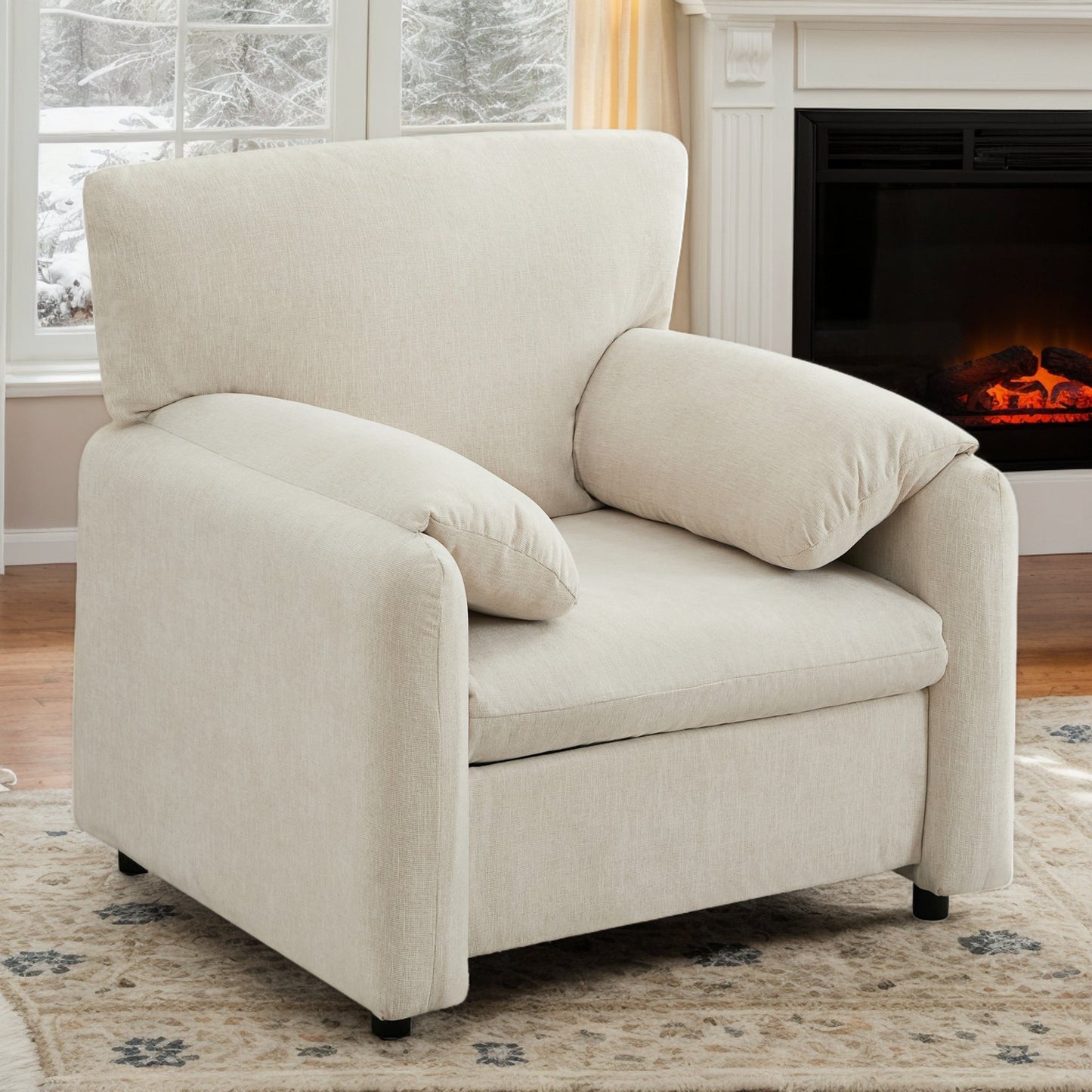 IMKHK Modern 38" Wide Accent Chair, Comfy Single Sofa Chair with 2 Bread-style Armrests, Leisure Chenille Armchair with Thickened Cushion Seat, Reception Chair for Living Room Bedroom, Beige
