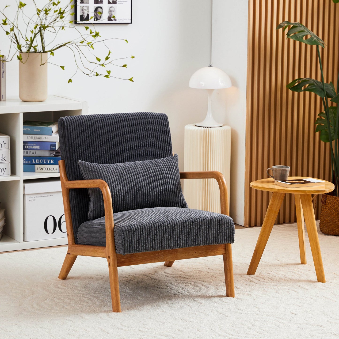 IMKHK Modern Accent Chair, Fabric Upholstered Armchair with Pillow and Solid Wood Frame, Comfort Single Lounge Chair, Leisure Chair Reception Chair for Living Room Bedroom Reading Room, Dark Gray