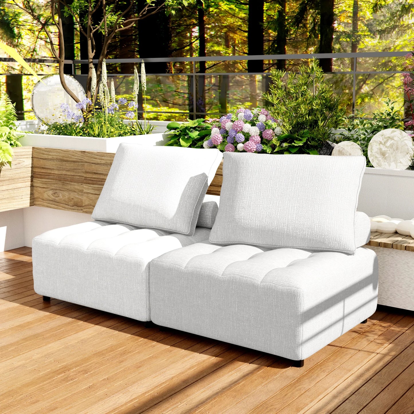IMKHK Outdoor Modular Sofa, Patio Sectional Furniture Sofa with Metal Structure, Support and Back Cushion, Patio Furniture Sets with Waterproof Sofa Cover for Backyard Balcony, 2PC Light Brown