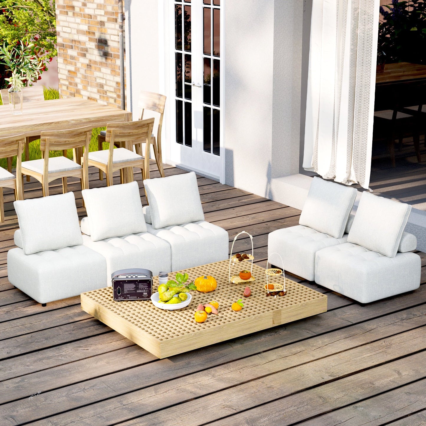 IMKHK Outdoor Modular Sofa, Patio Sectional Furniture Sofa with Metal Structure, Support and Back Cushion, Patio Furniture Sets with Waterproof Sofa Cover for Backyard Balcony, 2PC Light Brown