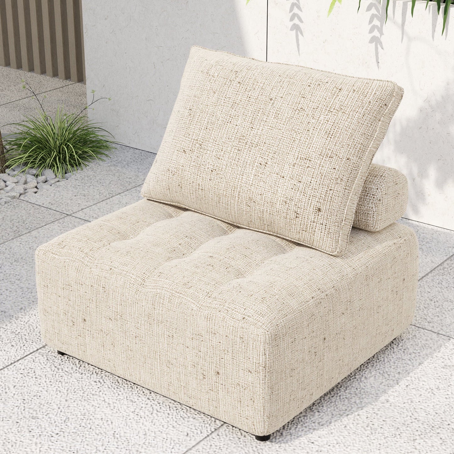 IMKHK Outdoor Modular Sofa, Patio Sectional Furniture Sofa with Metal Structure, Support and Back Cushion, Patio Furniture Sets with Waterproof Sofa Cover for Backyard Balcony, 2PC Light Brown