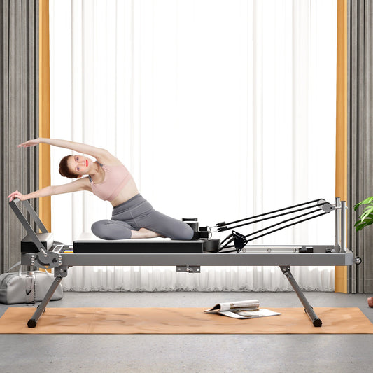 IMKHK Pilates Core Bed, Foldable Pilates Reformer with Dual Resistance-Springs and Cords, Modern Pilates Machine & Equipment for Home Use and Gym Workout, Suitable for Beginners Users, Black