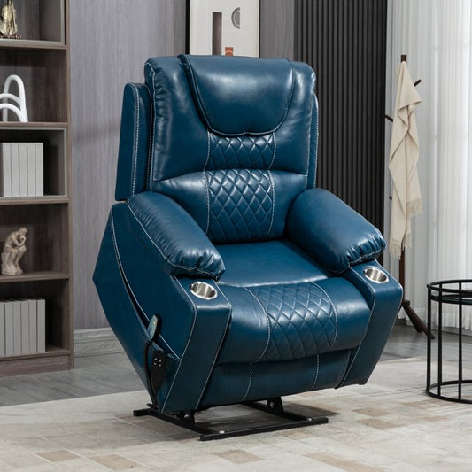IMKHK Power Lift Recliner Chair with Massage and Heat for Elderly and Adults, Modern Electric Recliners with Side Pockets and Cup Holders for Living Room, Ergonomic Lounge Recliner Chair, Blue