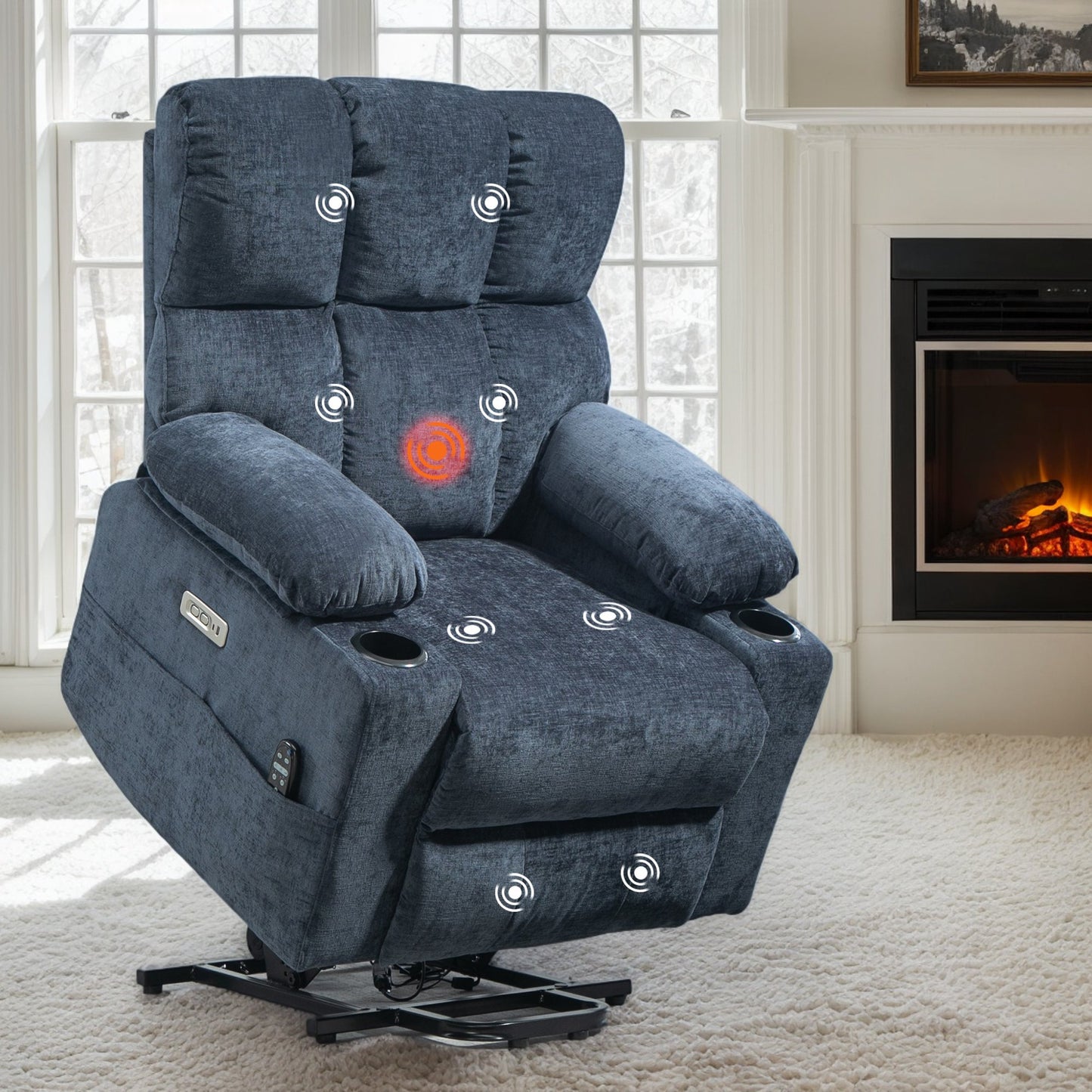 IMKHK Power Lift Recliner Chair with Massage and Heat Function for Elderly, Electric Recliners with 2 Cup Holders, USB Ports and Side Pockets, Fabric Single Sofa Chair for Living Room Theater, Gray