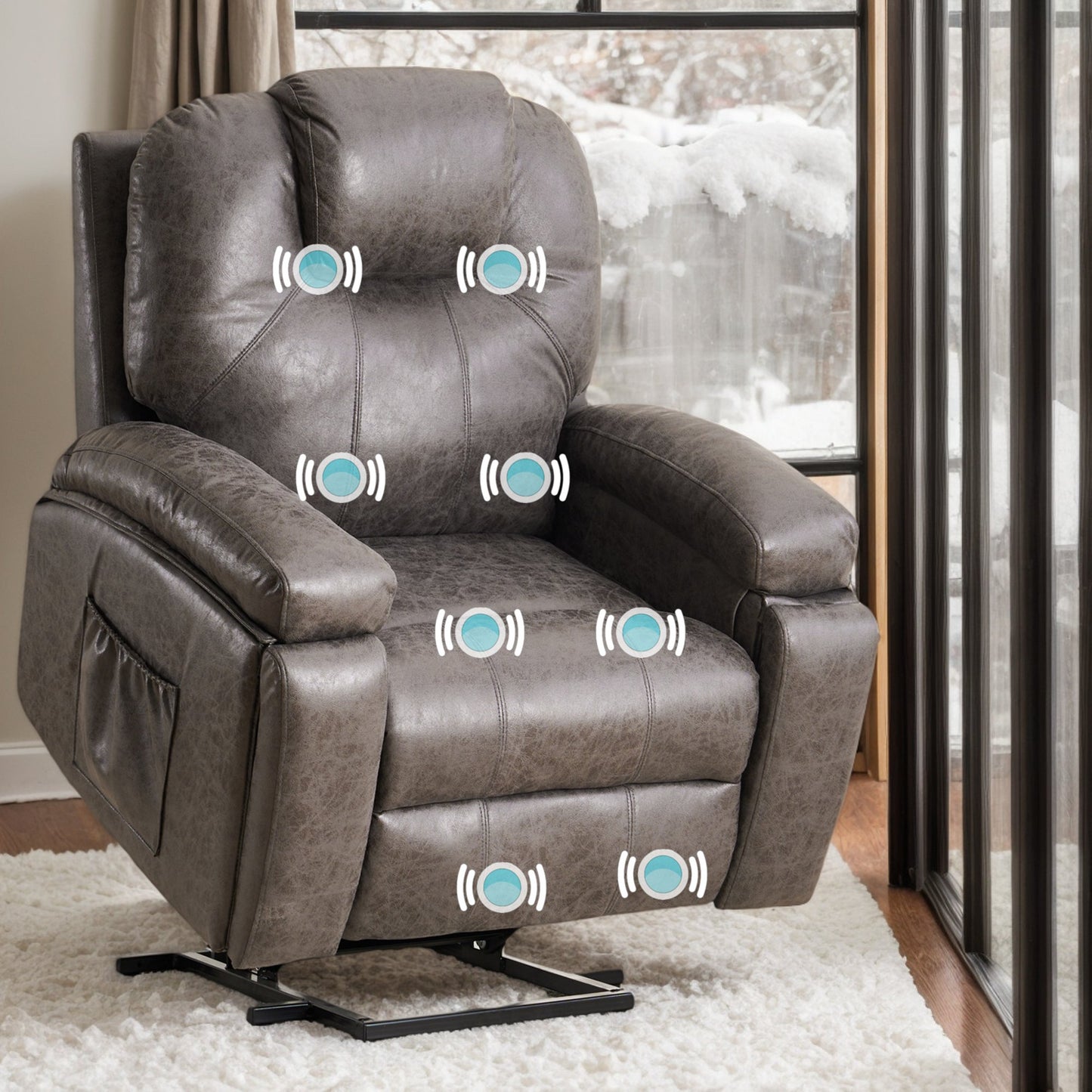 IMKHK Power Lift Recliner Chair with Vibration Massage Function for Elderly, Overstuffed Electric Reclining Chair with Hidden Cup Holders and Side Pockets for Bedroom Theater, Remote Control, Brown