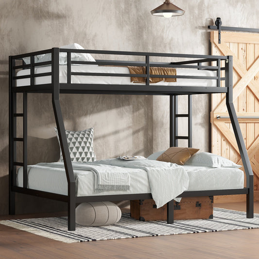 IMKHK Twin Over Full Bunk Bed, Metal Bunk Bed Frame with 2 Ladders and Safety Guardrails, Sturdy Metal Slats Support, Noise Free, Under Bed Storage, No Box Spring Needed, Black