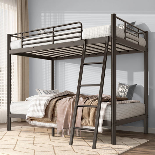 IMKHK Twin Over Full Bunk Bed, Heavy-duty Metal Bunk Beds for Kids Teens Adults, Low Profile Metal Bunk Bed Frame with Ladder, Safety Guardrail and Large Under Bed Space, No Box Spring Needed, Black