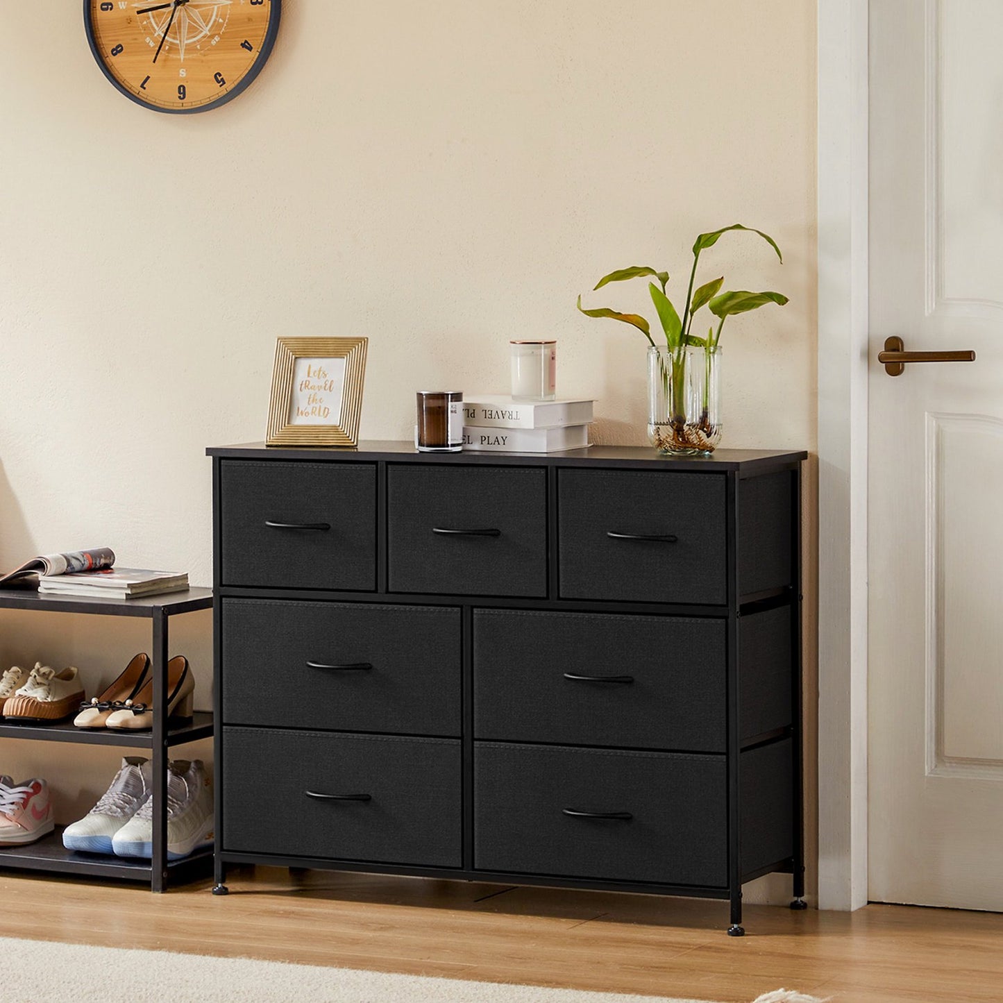 IMKHK Gray 7 Drawers Dresser, Fabric Storage Cabinet Dresser Organizer Unit, Steel Frame and Wooden Top, Modern Chest of Drawers with Handle for Living Room, Closet, Hallway, Nursery