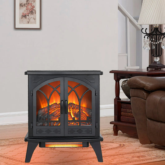 IMKHK Infrared Quartz Electric Fireplace, Indoor Electric Fireplace Stove Heater with Realistic 3D Flame Effect for Home Bedroom, Overheat Protection, Adjustable Brightness and Heating Mode, Black