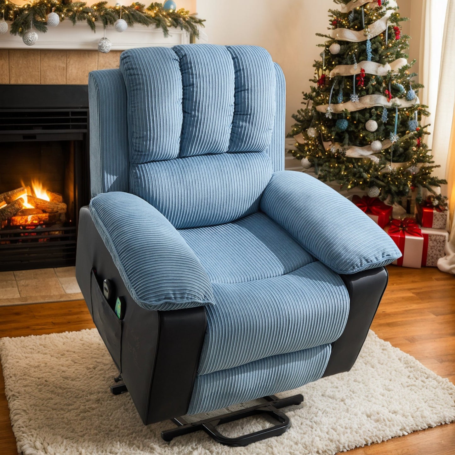IMKHK Power Lift Recliner Chair for Elderly with Heat and Vibration Massage, Heavy Duty Plush Electric Lift Recliner with Side Pockets and Remote Control, Ergonomic Lounge Chair for Living Room, Blue
