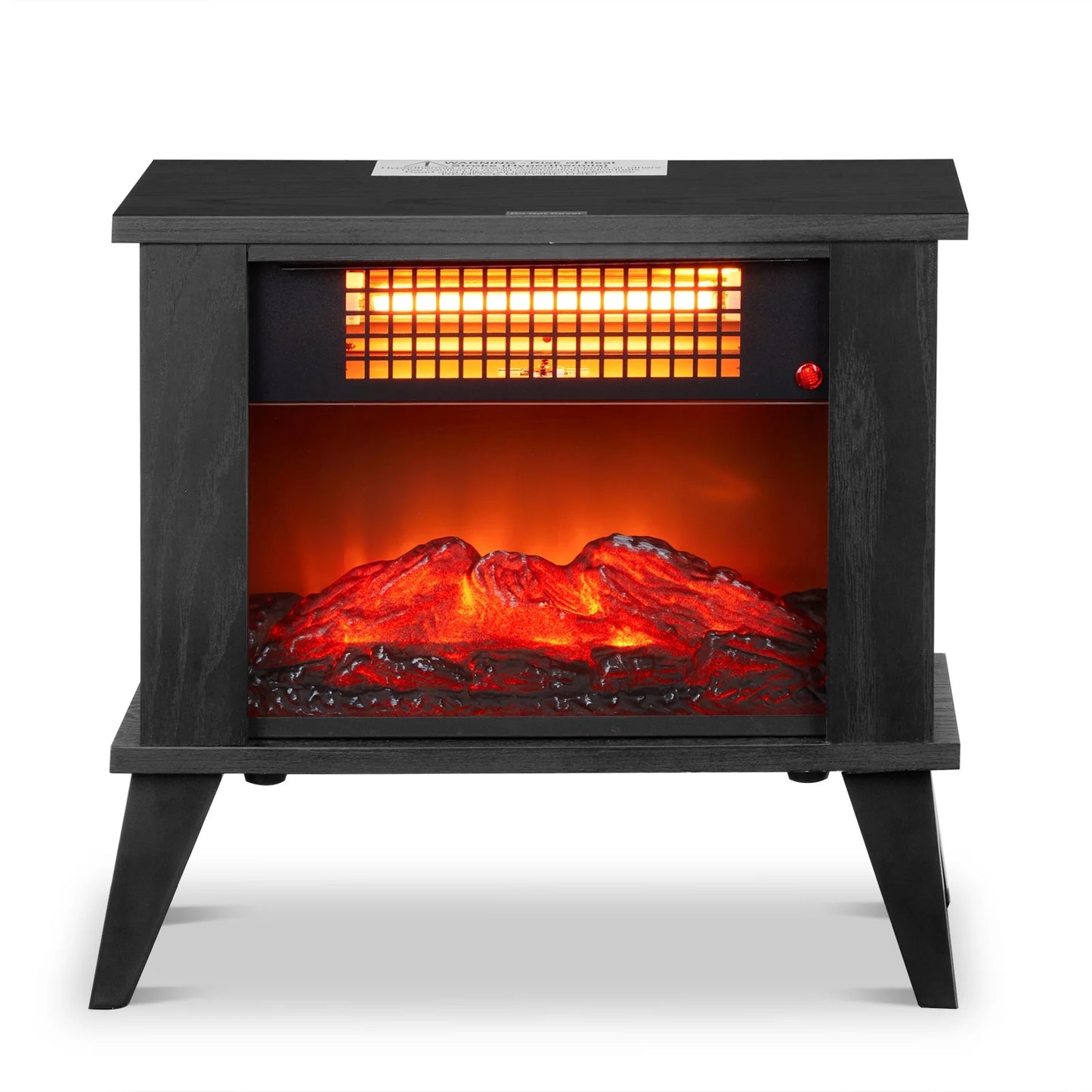 IMKHK Electric Fireplace Heater with 3D Realistic Flame, Freestanding Wooden 15" Fireplace Stove Heater with Overheating Safety Protection, Electric Heater for Indoor Bedroom Office Home, Black