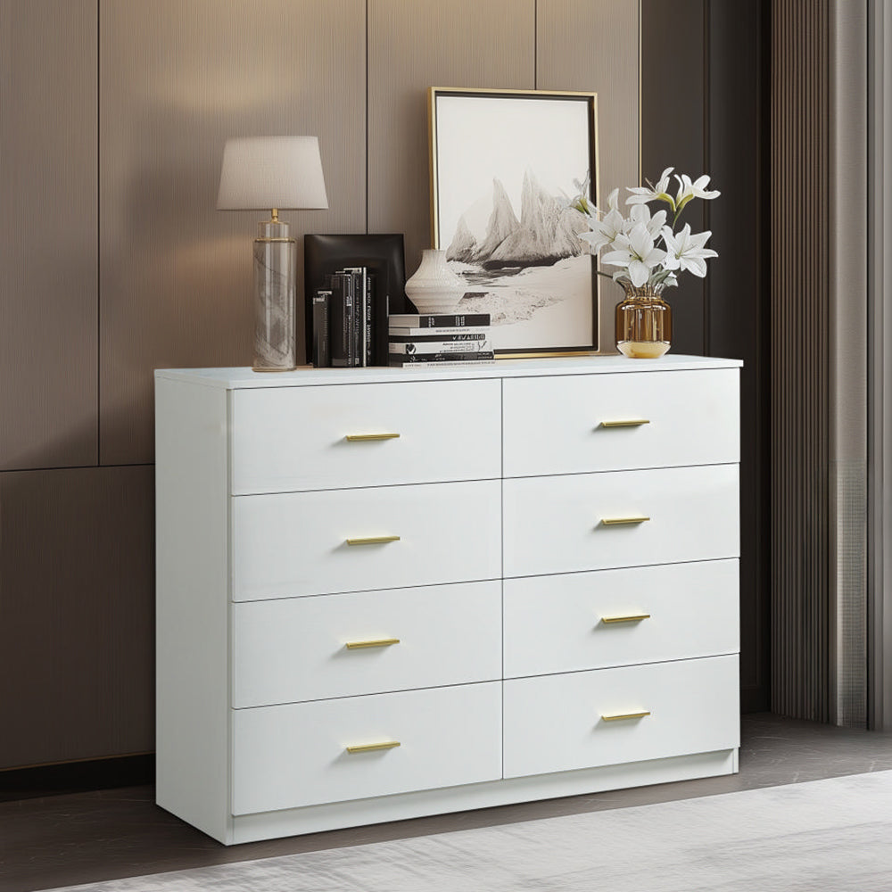 IMKHK 8 Drawer Double Dresser, Modern Storage Cabinet Dresser Organizer Unit with Metal Handles for Bedroom, Wood Chest of Drawers for Living Room, Closet, Hallway, Nursery, Black